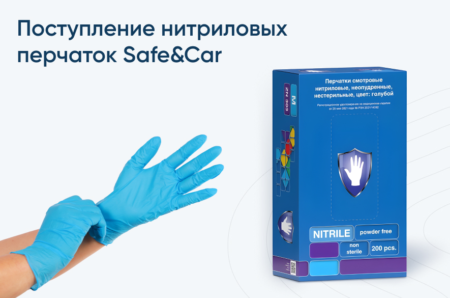 Новинка! Перчатки нитриловые голубые Safe&Care