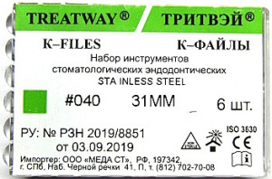 К-файлы 31мм №040 (6шт), сталь, ТРИТВЭЙ